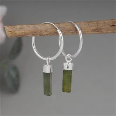 Rough Tourmaline hoop earring in 925 Silver | Akrati Jewels Inc