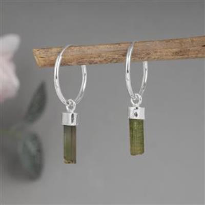 Rough Tourmaline hoop earring in 925 Silver | Akrati Jewels Inc