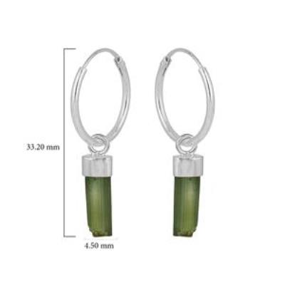 Rough Tourmaline hoop earring in 925 Silver | Akrati Jewels Inc