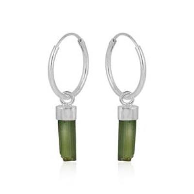 Rough Tourmaline hoop earring in 925 Silver | Akrati Jewels Inc