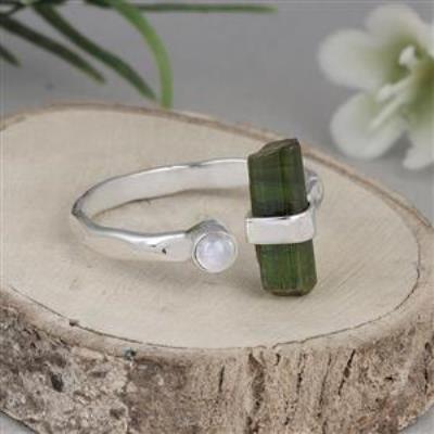 Tourmaline Adjustable Pencil Ring In 925 Sterling silver | Akrati Jewels Inc