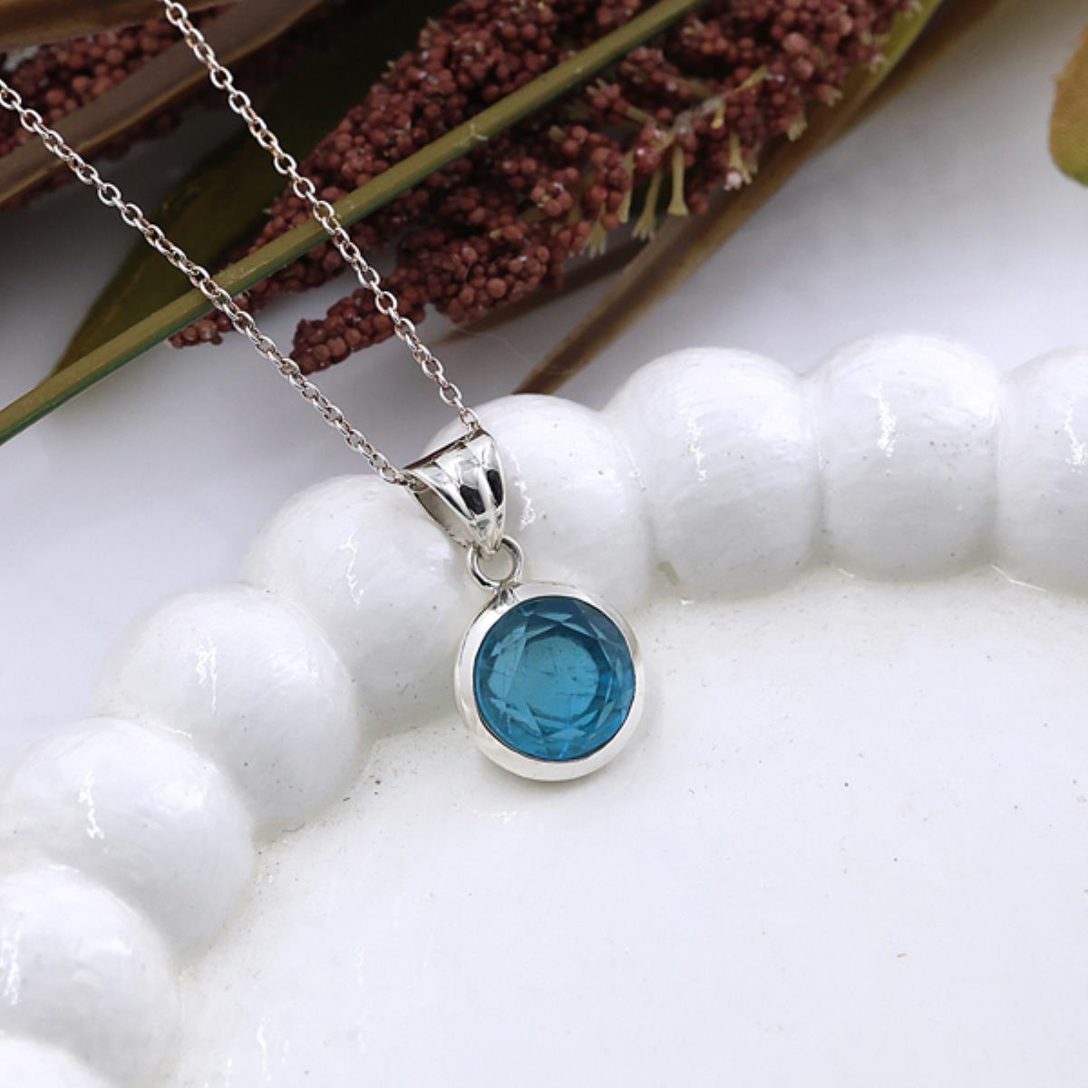 Minimalist Apatite Pendant 925 Sterling Silver Handmade Jewelry | Akrati Jewels Inc