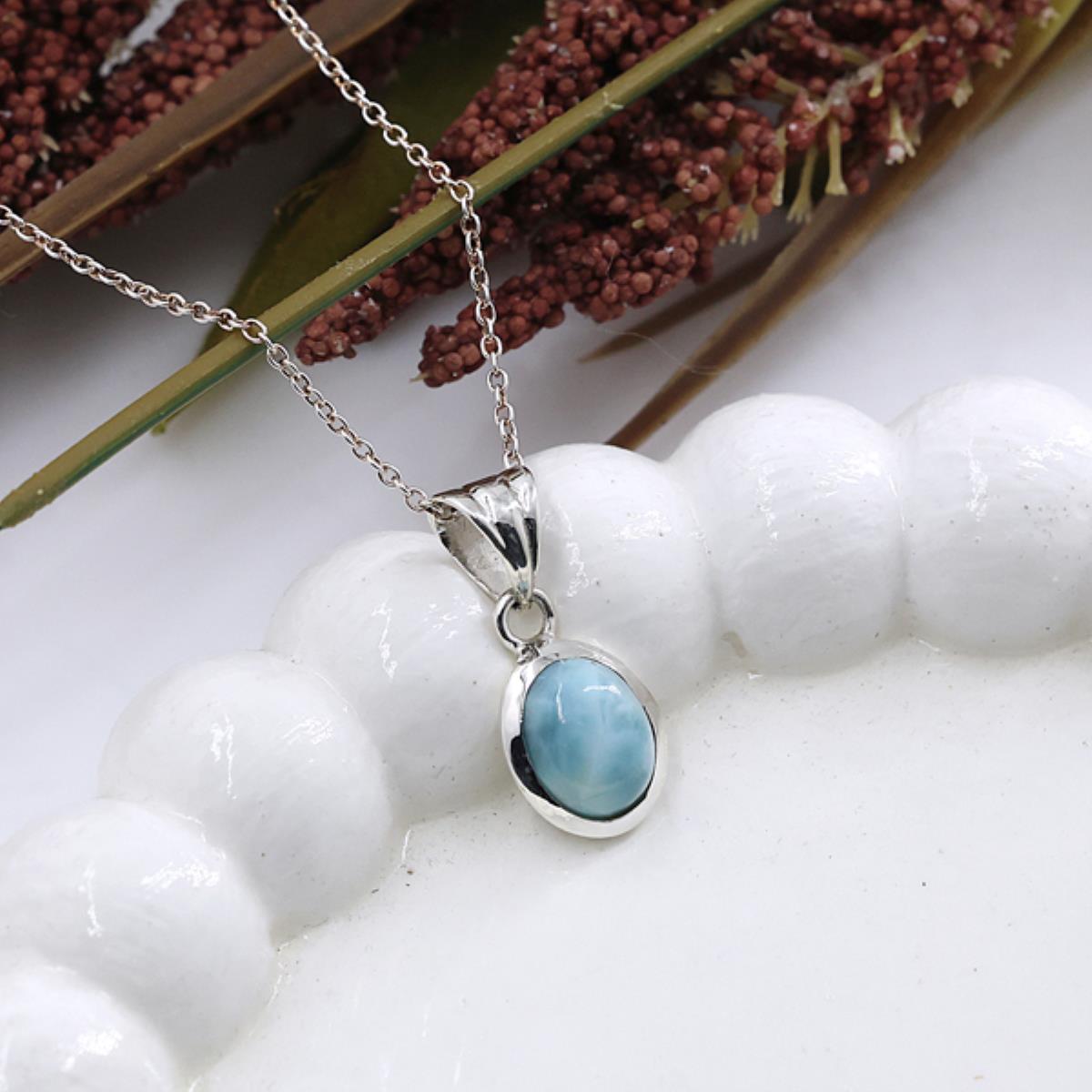 Natural Blue Ocean Larimar Pendant 925 Sterling Silver Jewelry  | Akrati Jewels Inc