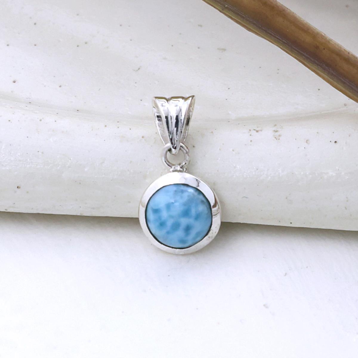 Round Larimar Minimalistic sterling Silver Pendant Jewelry for Women | Akrati Jewels Inc