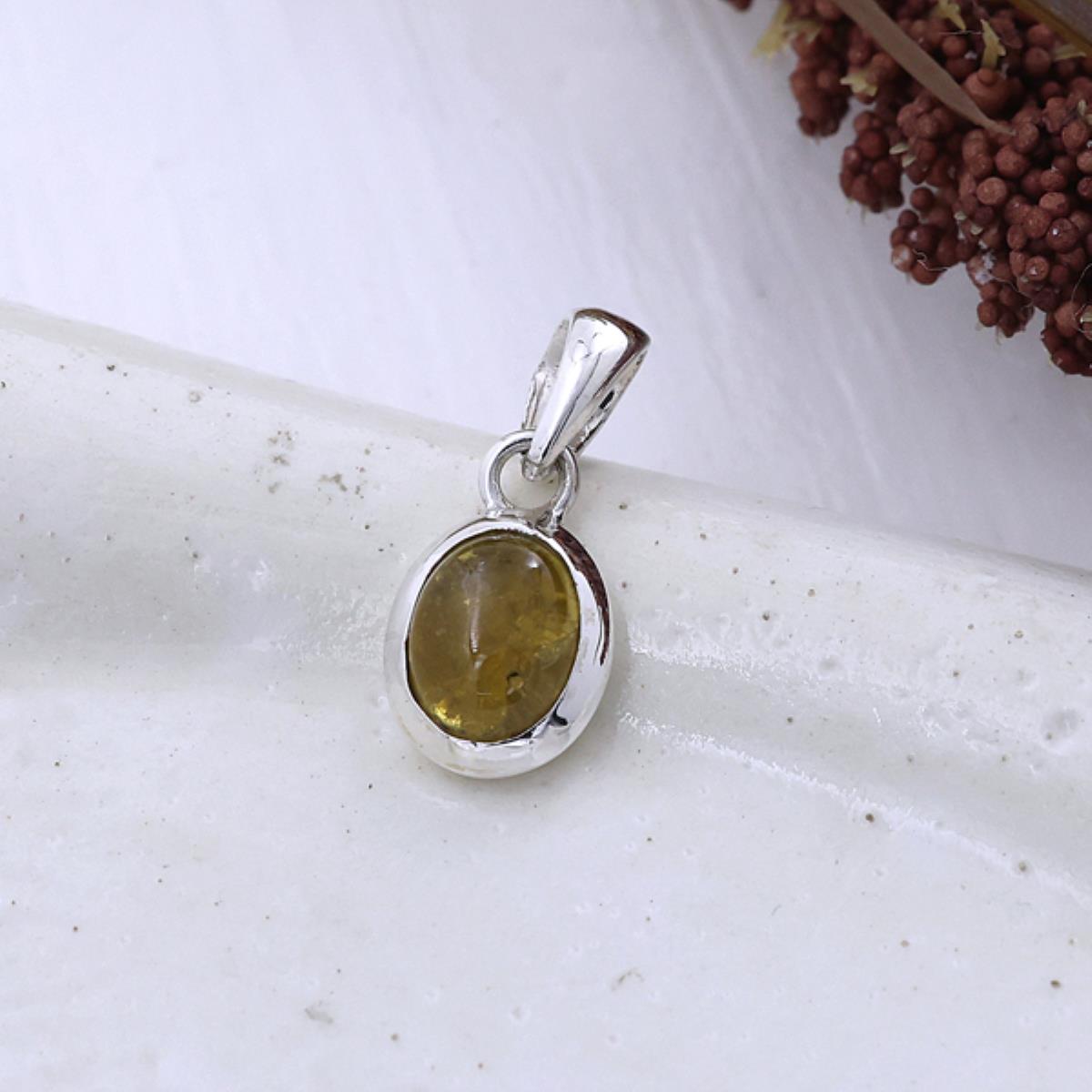 Elegant Yellow Tourmaline Oval Shaped Dainty Sterling Silver Pendant | Akrati Jewels Inc