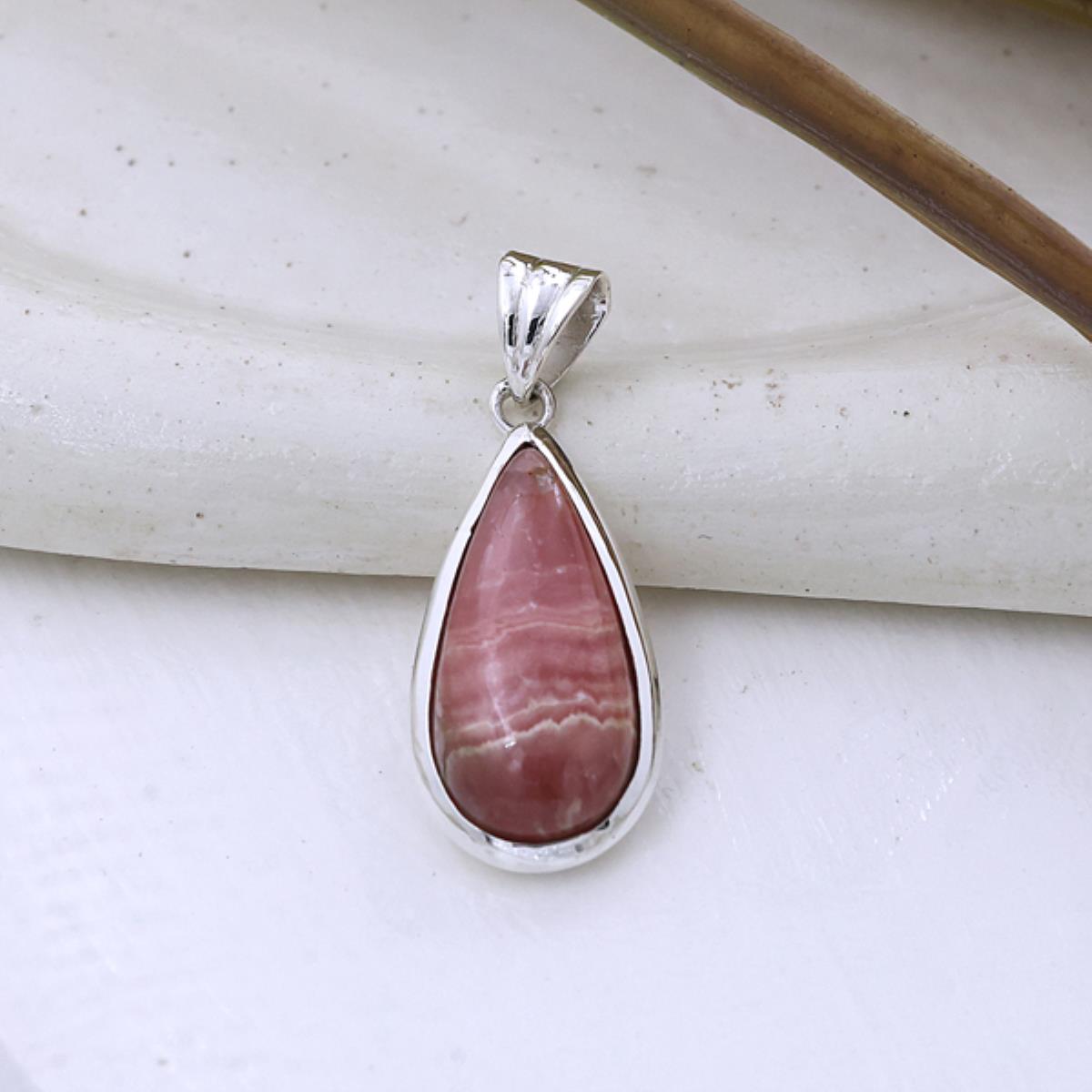 Unique Teardrop Rhodochrosite Sterling Silver Pendant for Her | Akrati Jewels Inc
