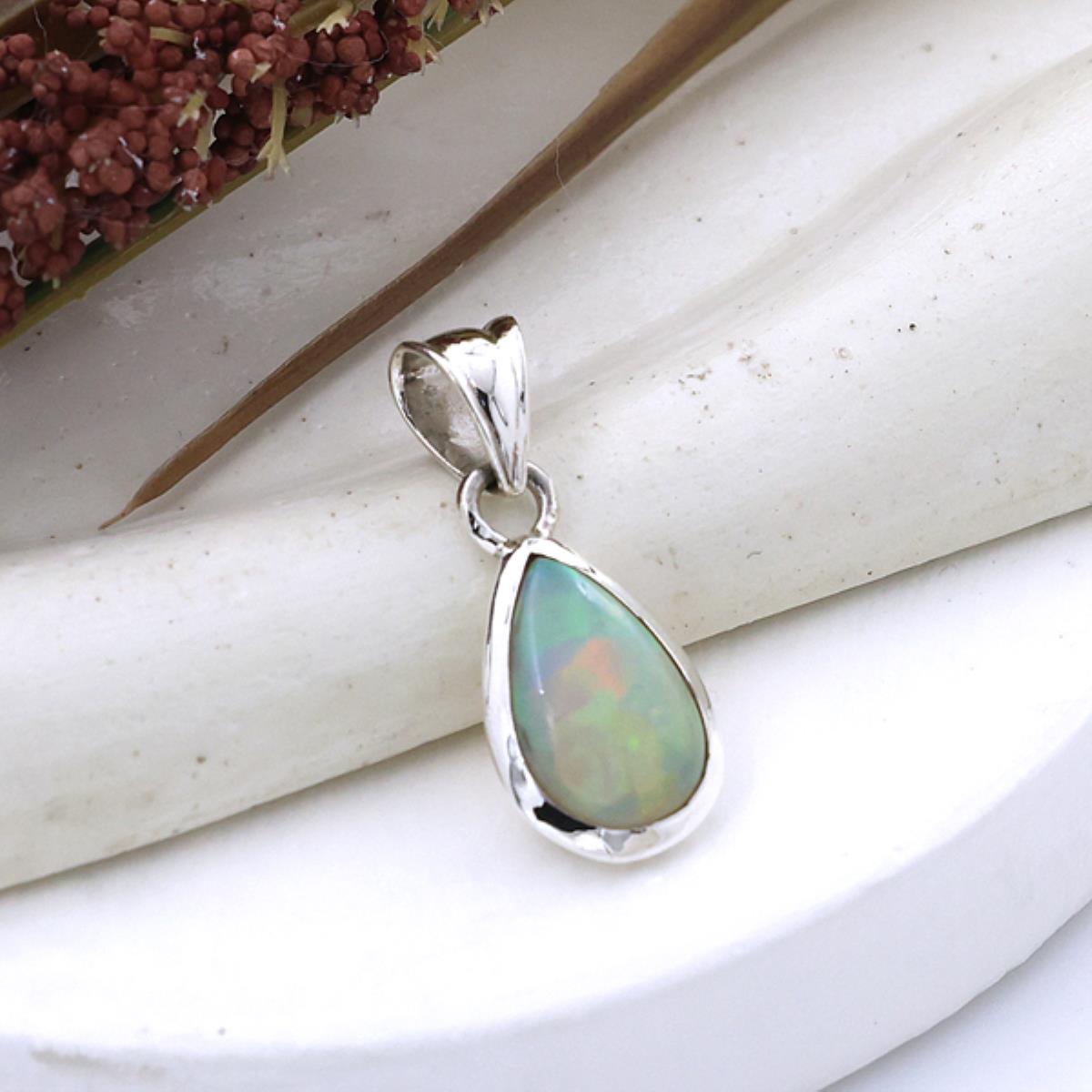 Teardrop Dainty Ethiopian Opal Pendant Silver Jewelry | Akrati Jewels Inc