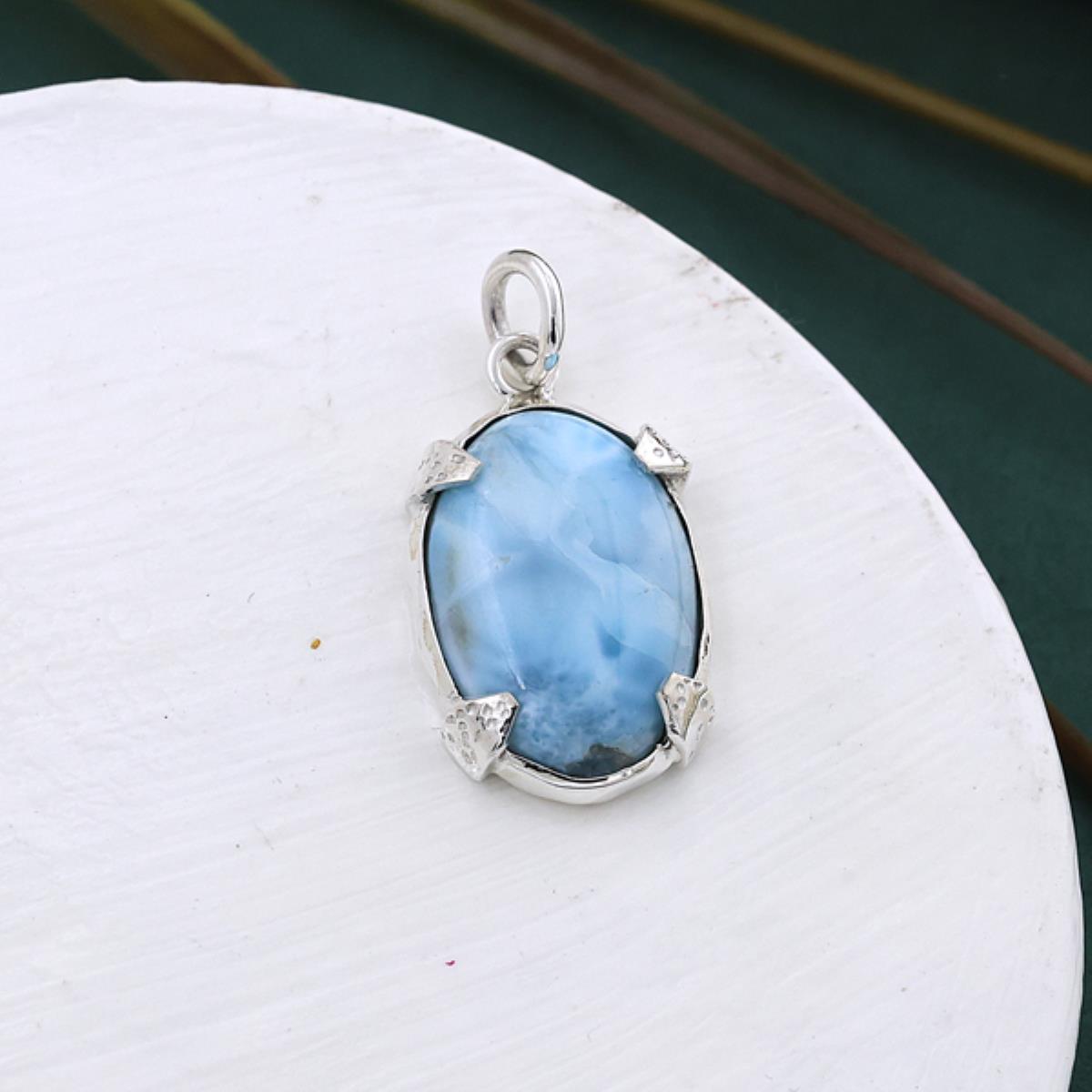 Oval Shape Larimar Sterling Silver Pendant Jewelry for Women | Akrati Jewels Inc