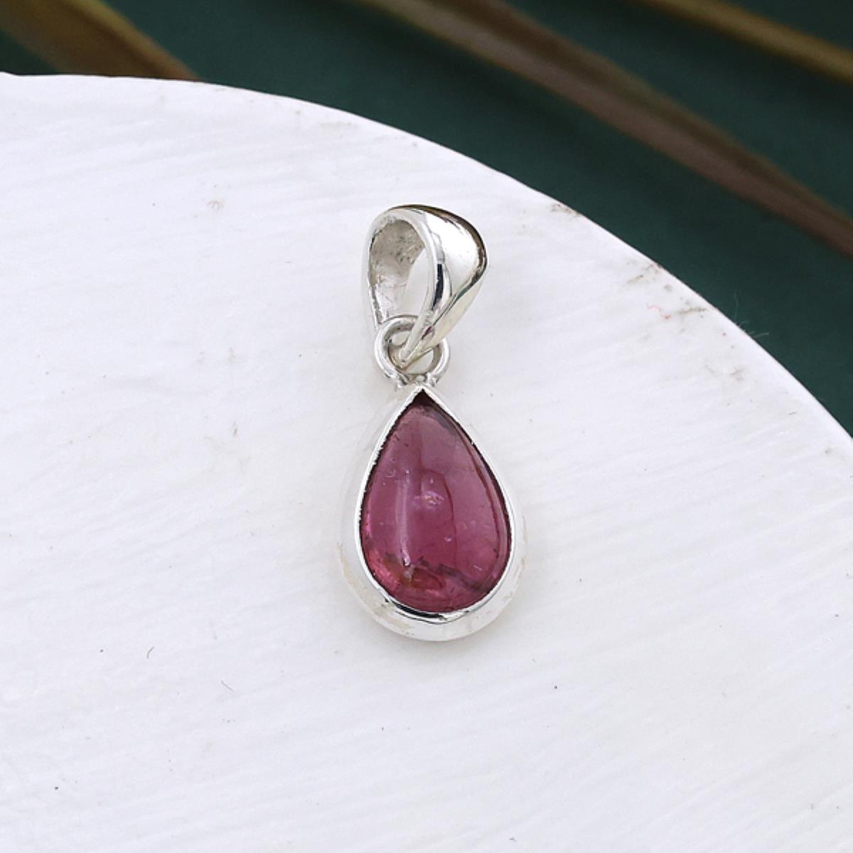 Natural Pear Shape Pink Tourmaline Minimalistic Sterling Silver Pendant | Akrati Jewels Inc