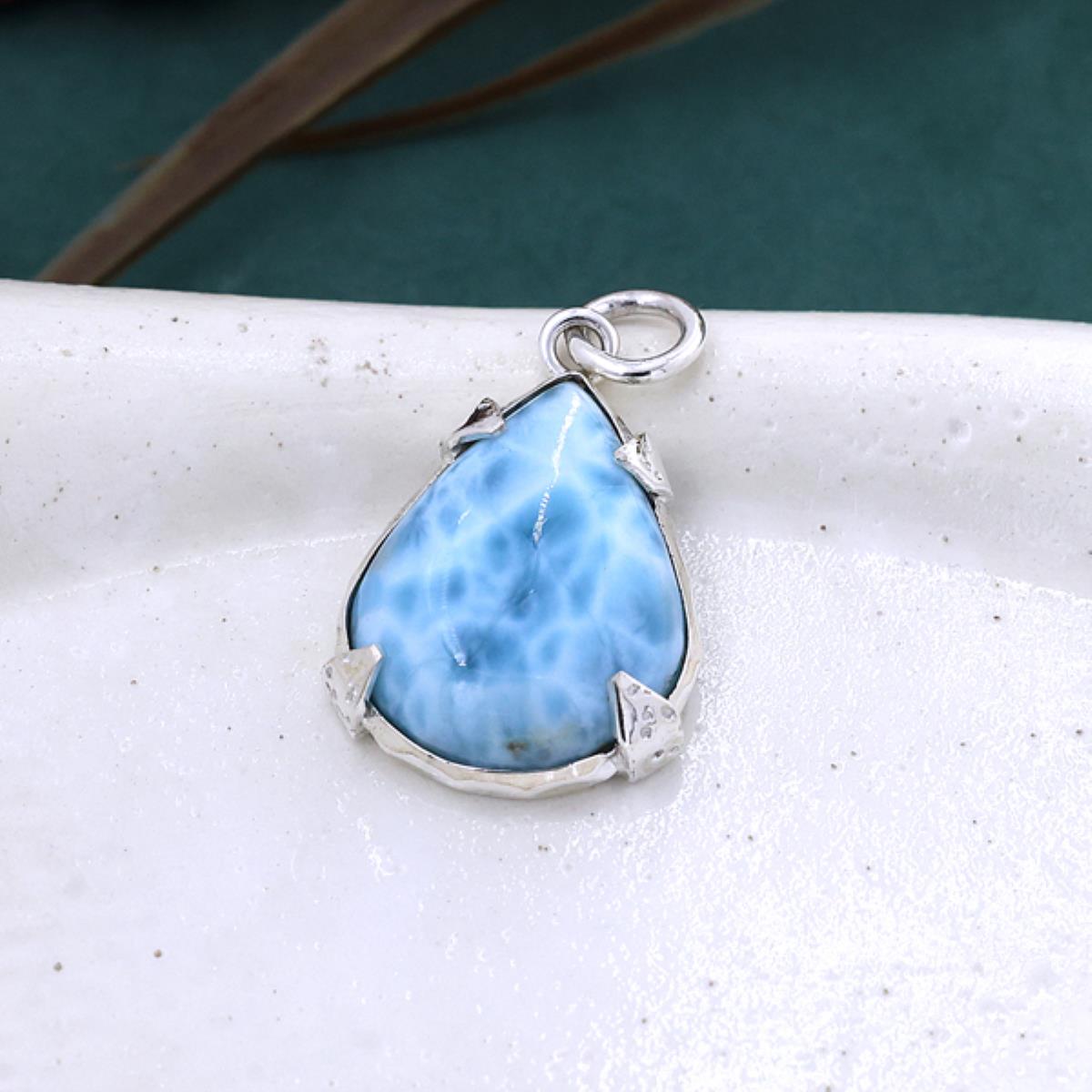 Blue Ocean Larimar 925 Sterling Silver Long Pendant Jewelry for Women | Akrati Jewels Inc