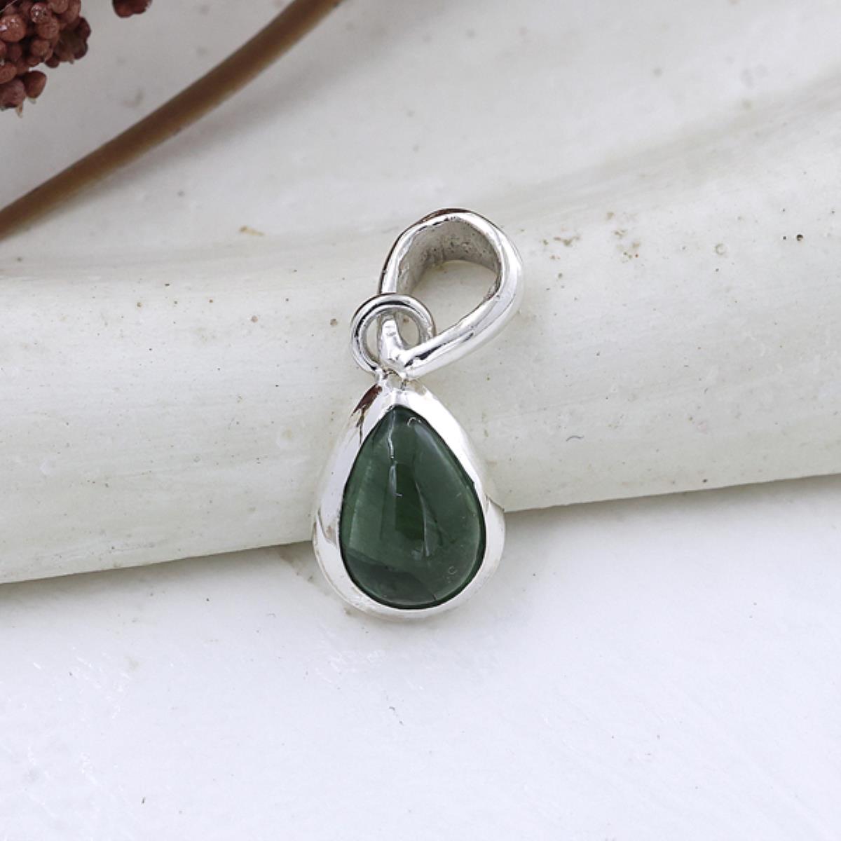 Natural Green Tourmaline Dainty Pendant in 925 Sterling Silver | Akrati Jewels Inc