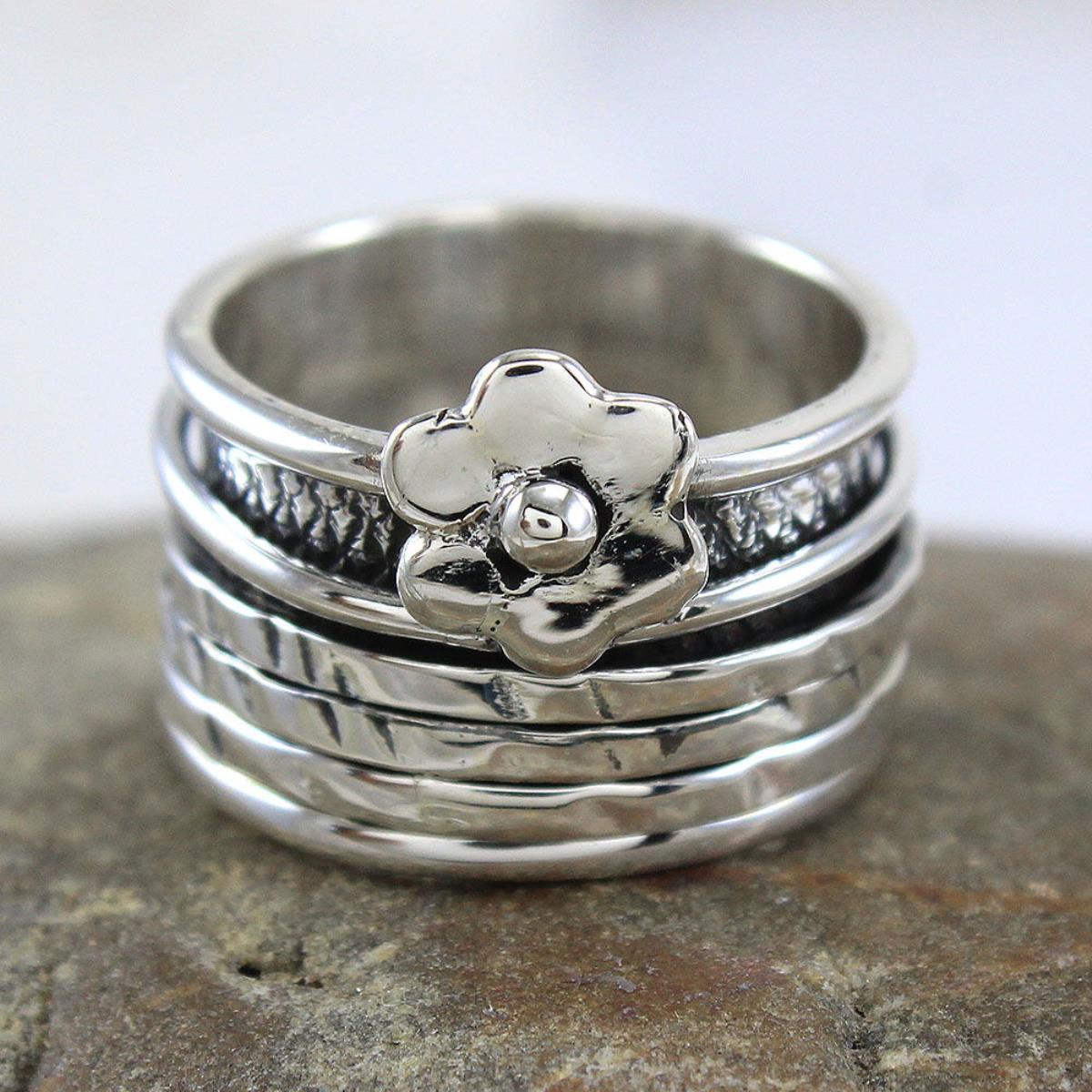 Floral Craft Sterling Silver Spinning Ring | Akrati Jewels Inc