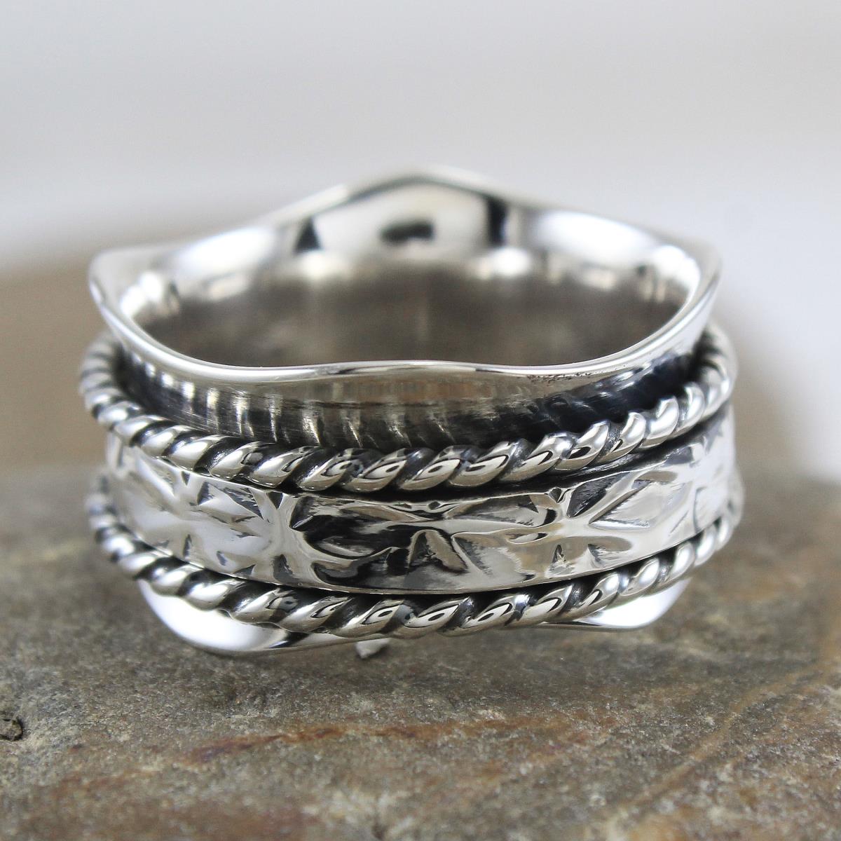 Texture Band Sterling Silver Spinner Ring Handmade Jewelery | Akrati Jewels Inc