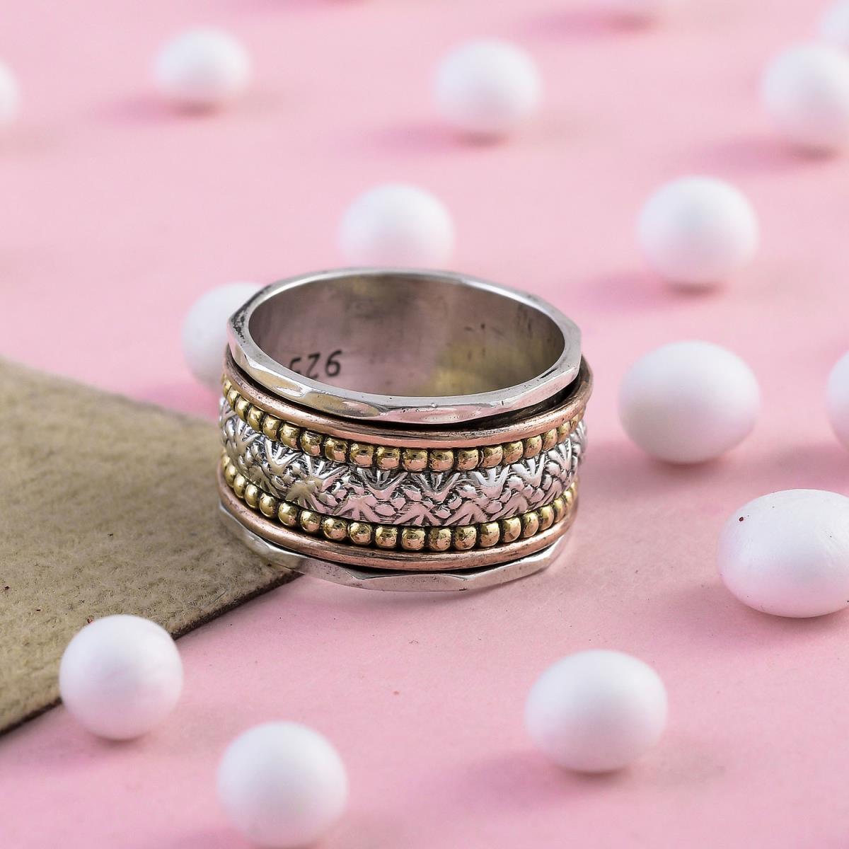 Three Tone Sterling Silver Fine Spinning Ring Jewelery Wholesaler | Akrati Jewels Inc