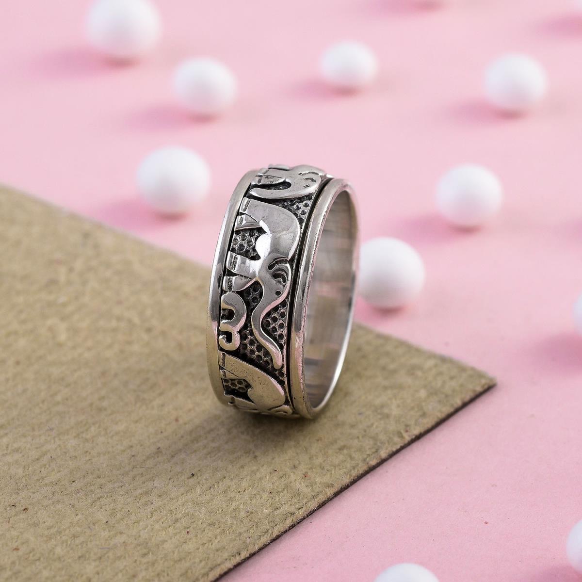 Elephant Spin Band Sterling Silver Fidget Ring Meditation Jewelery | Akrati Jewels Inc