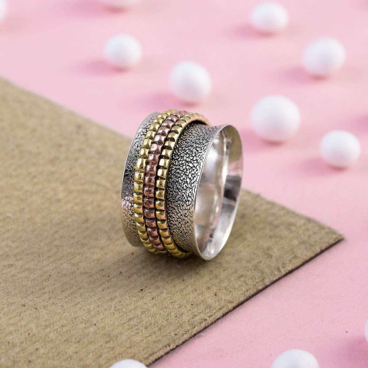 Perfect Gift Three Tone Spinner Ring Silver Jewelry | Akrati Jewels Inc