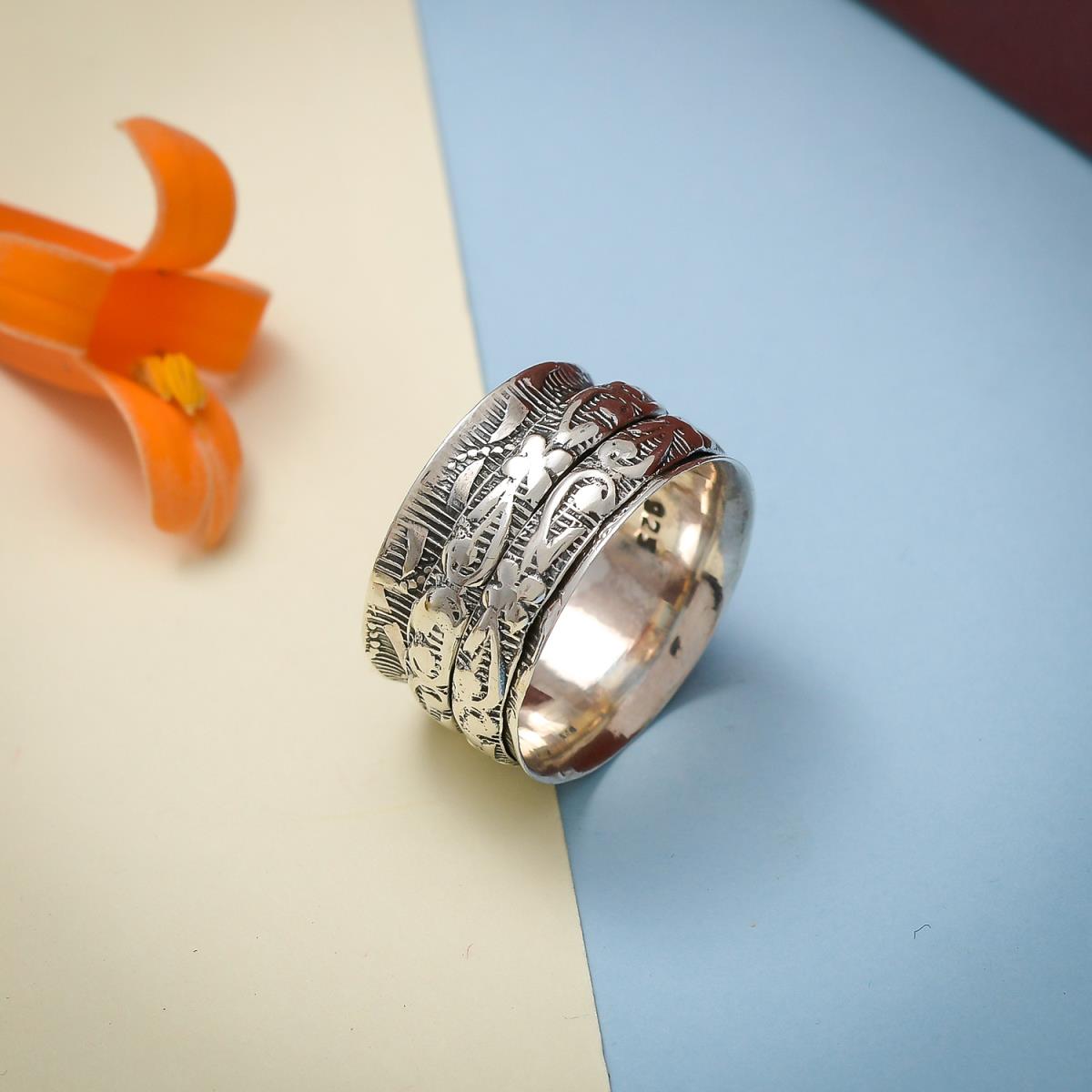 Texture Band Sterling Silver Spinner Ring Jewelry | Akrati Jewels Inc