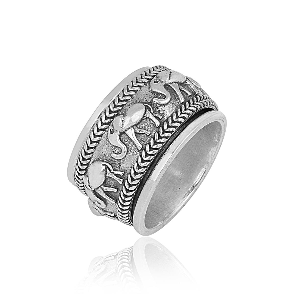 Elephant Design Solid 925 Sterling Silver Handmade Spinner Ring  | Akrati Jewels Inc